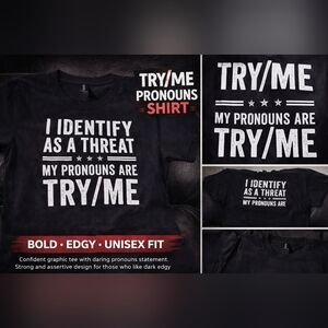 Black Graphic Tee with Pronouns Statement